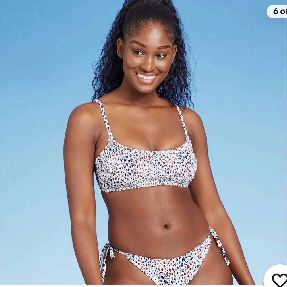 Smocked Bralette Bikini 2 piece Set -  Xhilaration Heart Print - large - new